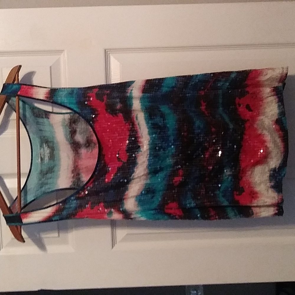 Multi colored sequined tank top
